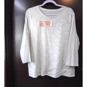Laura Scott Womens top Shirt Blouse Scoop neck 3/4 sleeve Plus size 1X White